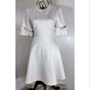 Ted Baker London Pleated Ruffle Sleeve Fit and Flare Dress, Off White Size XS